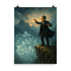 Gustav Mahler alpine cliff conducting a ghost orchestra poster on a plain backdrop in size 8"x10".