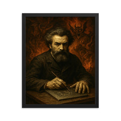 Gustave Doré infernal engraver portrait framed print on a plain backdrop in size 16"x20".