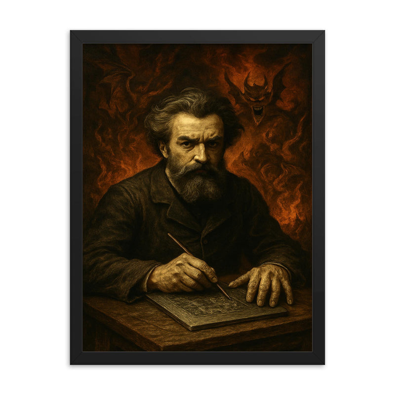 Gustave Doré infernal engraver portrait framed print on a plain backdrop in size 18