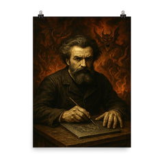 Gustave Doré infernal engraver portrait poster on a plain backdrop in size 8"x10".