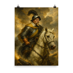Gustavus Adolphus amid cannon smoke at Lützen poster on a plain backdrop in size 8"x10".