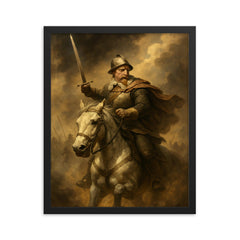 Gustavus Adolphus in smoke at Lutzen framed print on a plain backdrop in size 16"x20".