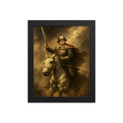 Gustavus Adolphus in smoke at Lutzen framed print on a plain backdrop in size 8"x10".