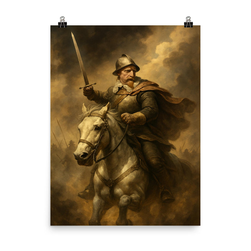 Gustavus Adolphus in smoke at Lutzen poster on a plain backdrop in size 8