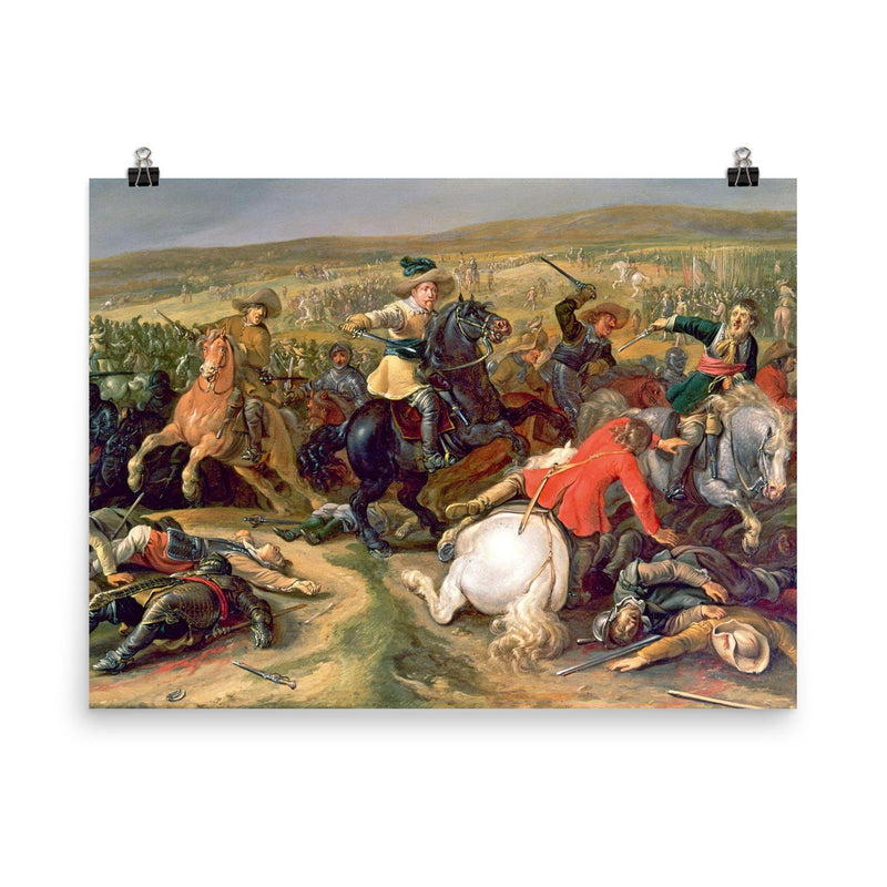 Gustavus II Adolphus at the Battle of Lutzen by Jan Martszen de Jonge, 1634 poster on a plain backdrop in size 8