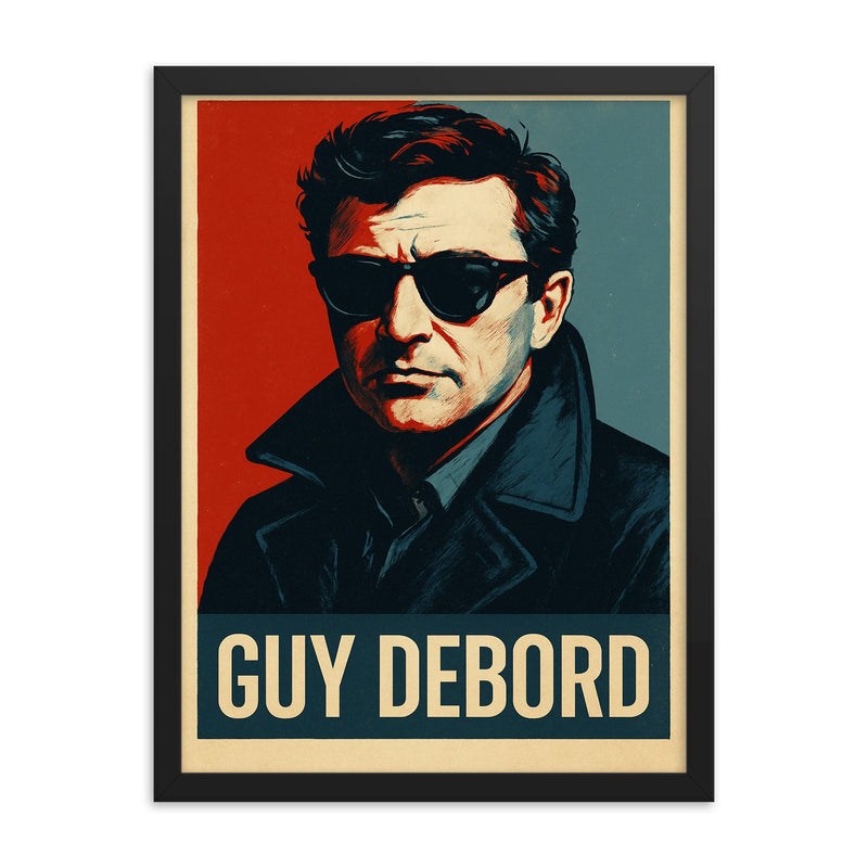 Guy Debord framed print on a plain backdrop in size 18