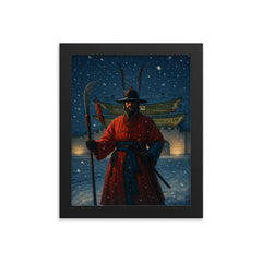 Gyeongbokgung night watch in snowfall framed print on a plain backdrop in size 8"x10".