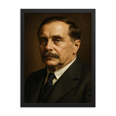 H G Wells framed print on a plain backdrop in size 18"x24".