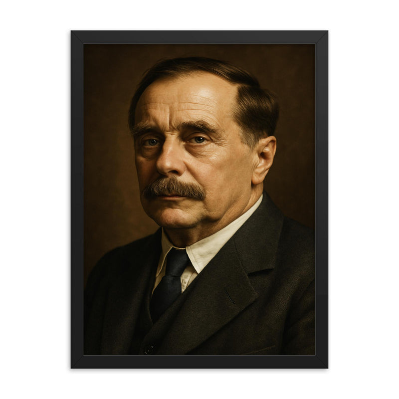 H G Wells framed print on a plain backdrop in size 18