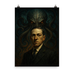 H P Lovecraft poster on a plain backdrop in size 8"x10".