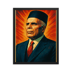 Habib Bourguiba framed print on a plain backdrop in size 16"x20".