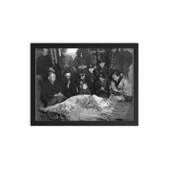 Hachiko Waiting at Shibuya Station, 1935 framed print on a plain backdrop in size 12"x16".
