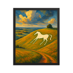 Hackpen White Horse England framed print on a plain backdrop in size 16"x20".
