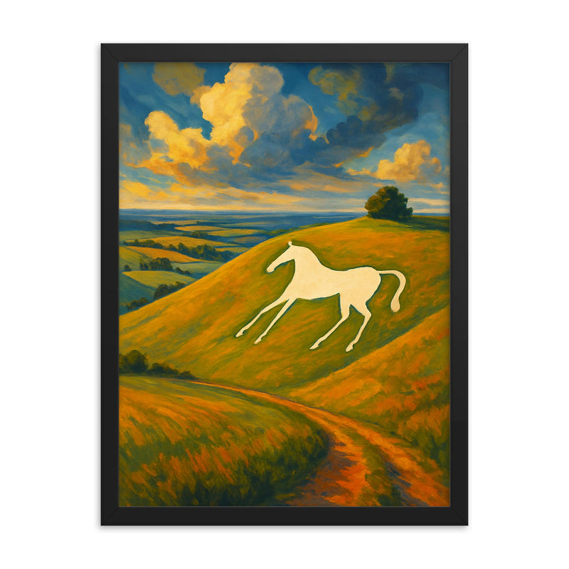 Hackpen White Horse England framed print on a plain backdrop in size 18