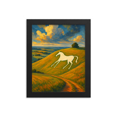 Hackpen White Horse England framed print on a plain backdrop in size 8"x10".