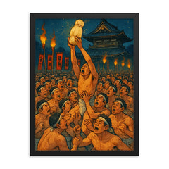 Hadaka Matsuri Okayama Japan framed print on a plain backdrop in size 18"x24".