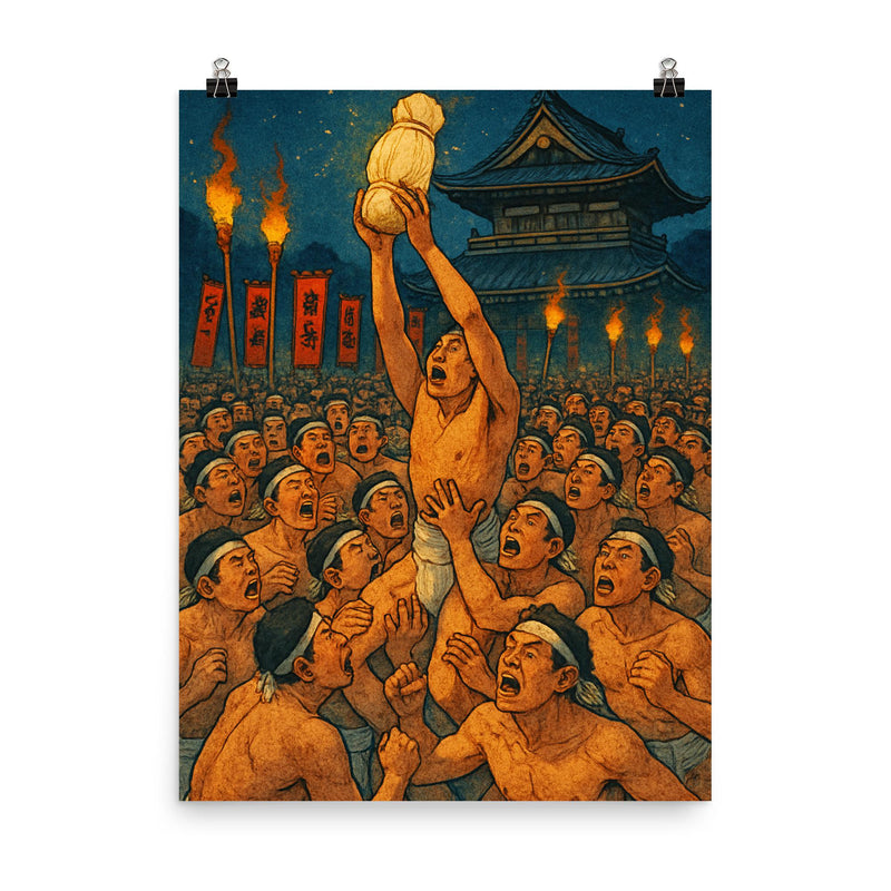 Hadaka Matsuri Okayama Japan poster on a plain backdrop in size 8