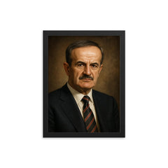 Hafez al Assad portrait framed print on a plain backdrop in size 12"x16".