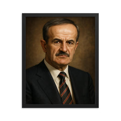 Hafez al Assad portrait framed print on a plain backdrop in size 16"x20".