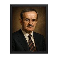 Hafez al Assad portrait framed print on a plain backdrop in size 18"x24".