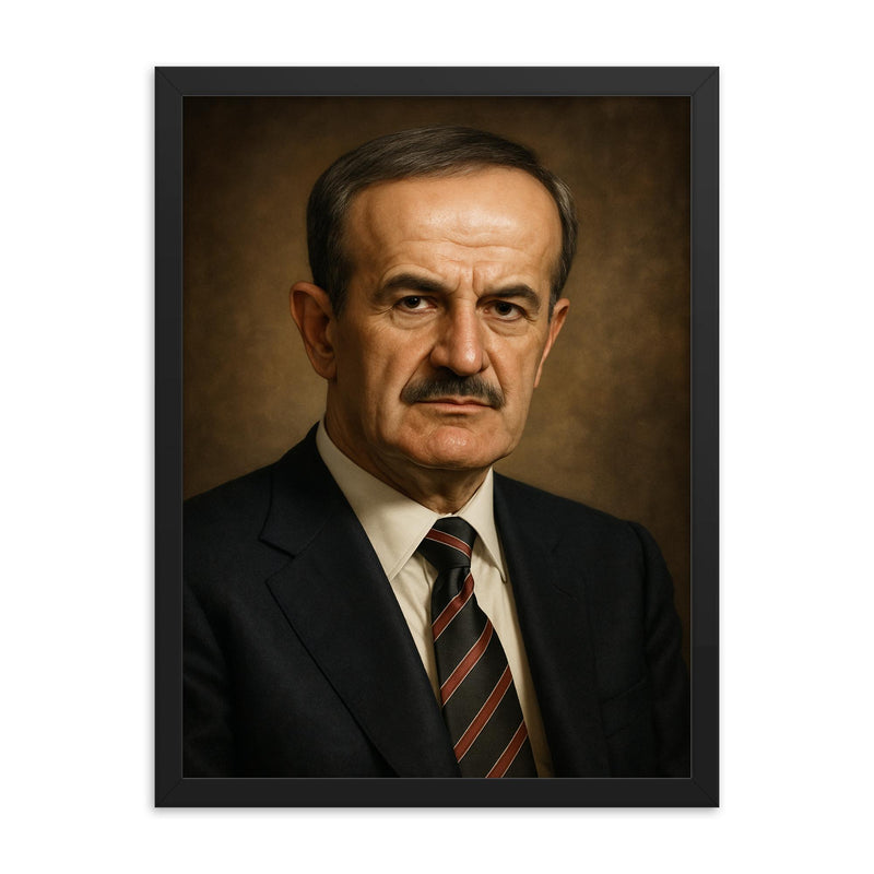 Hafez al Assad portrait framed print on a plain backdrop in size 18