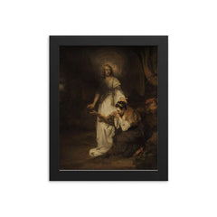Hagar and the Angel by Carel Fabritius framed print on a plain backdrop in size 8"x10".