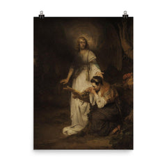 Hagar and the Angel by Carel Fabritius poster on a plain backdrop in size 8"x10".