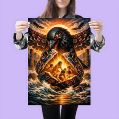 Haida raven opening the shell of humans poster 3