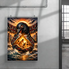 Haida raven opening the shell of humans poster 4