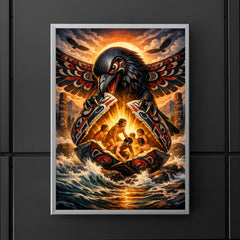 Haida raven opening the shell of humans poster 5