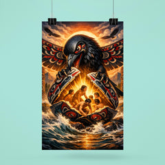 Haida raven opening the shell of humans poster 6