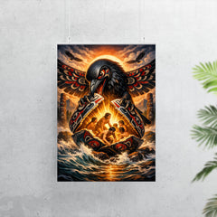 Haida raven opening the shell of humans poster 7