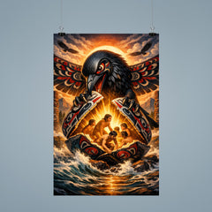 Haida raven opening the shell of humans poster 9