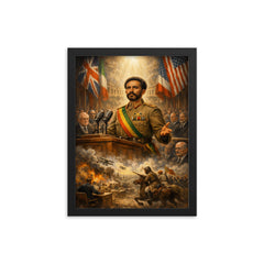 Haile Selassie before the League of Nations framed print on a plain backdrop in size 12"x16".