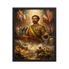 Haile Selassie before the League of Nations framed print on a plain backdrop in size 16"x20".