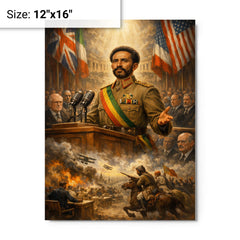 Haile Selassie before the League of Nations metal print on a plain backdrop in size 12"x16".