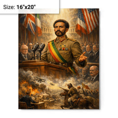 Haile Selassie before the League of Nations metal print on a plain backdrop in size 16"x20".