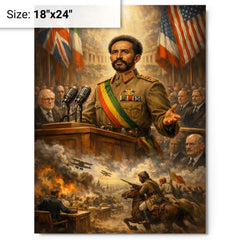 Haile Selassie before the League of Nations metal print on a plain backdrop in size 18"x24".