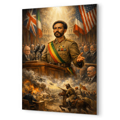 Haile Selassie before the League of Nations metal print mockup