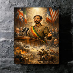 Haile Selassie before the League of Nations metal print mockup