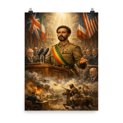Haile Selassie before the League of Nations poster on a plain backdrop in size 8"x10".