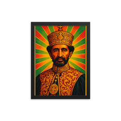 Haile Selassie framed print on a plain backdrop in size 12"x16".