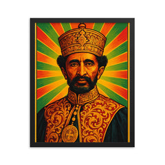 Haile Selassie framed print on a plain backdrop in size 16"x20".