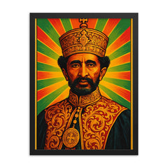 Haile Selassie framed print on a plain backdrop in size 18"x24".
