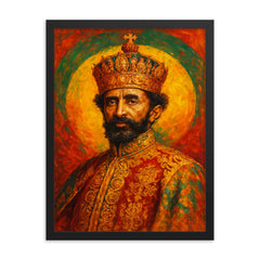 Haile Selassie I framed print on a plain backdrop in size 18"x24".