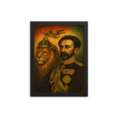 Haile Selassie lion standard portrait framed print on a plain backdrop in size 12"x16".