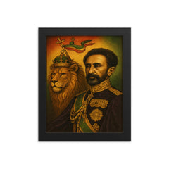 Haile Selassie lion standard portrait framed print on a plain backdrop in size 8"x10".