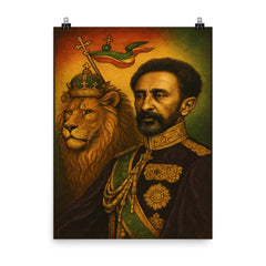 Haile Selassie lion standard portrait poster on a plain backdrop in size 8"x10".