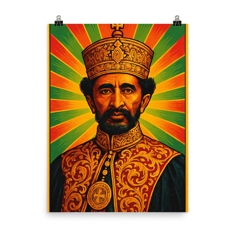 Haile Selassie poster on a plain backdrop in size 8