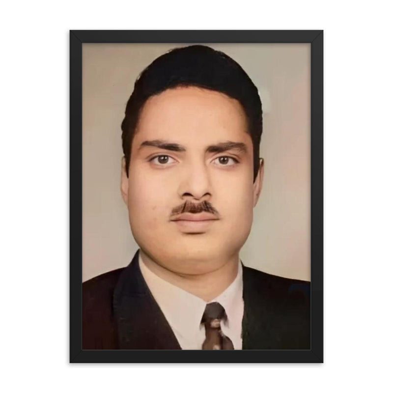 Hakeem Manzoor framed print on a plain backdrop in size 18